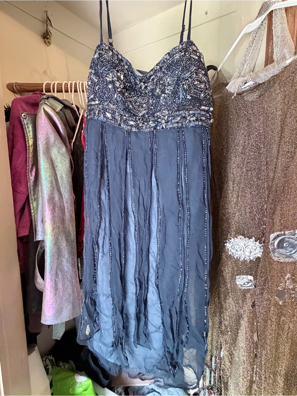 Adrianna Papell Beaded Navy Prom Dress
